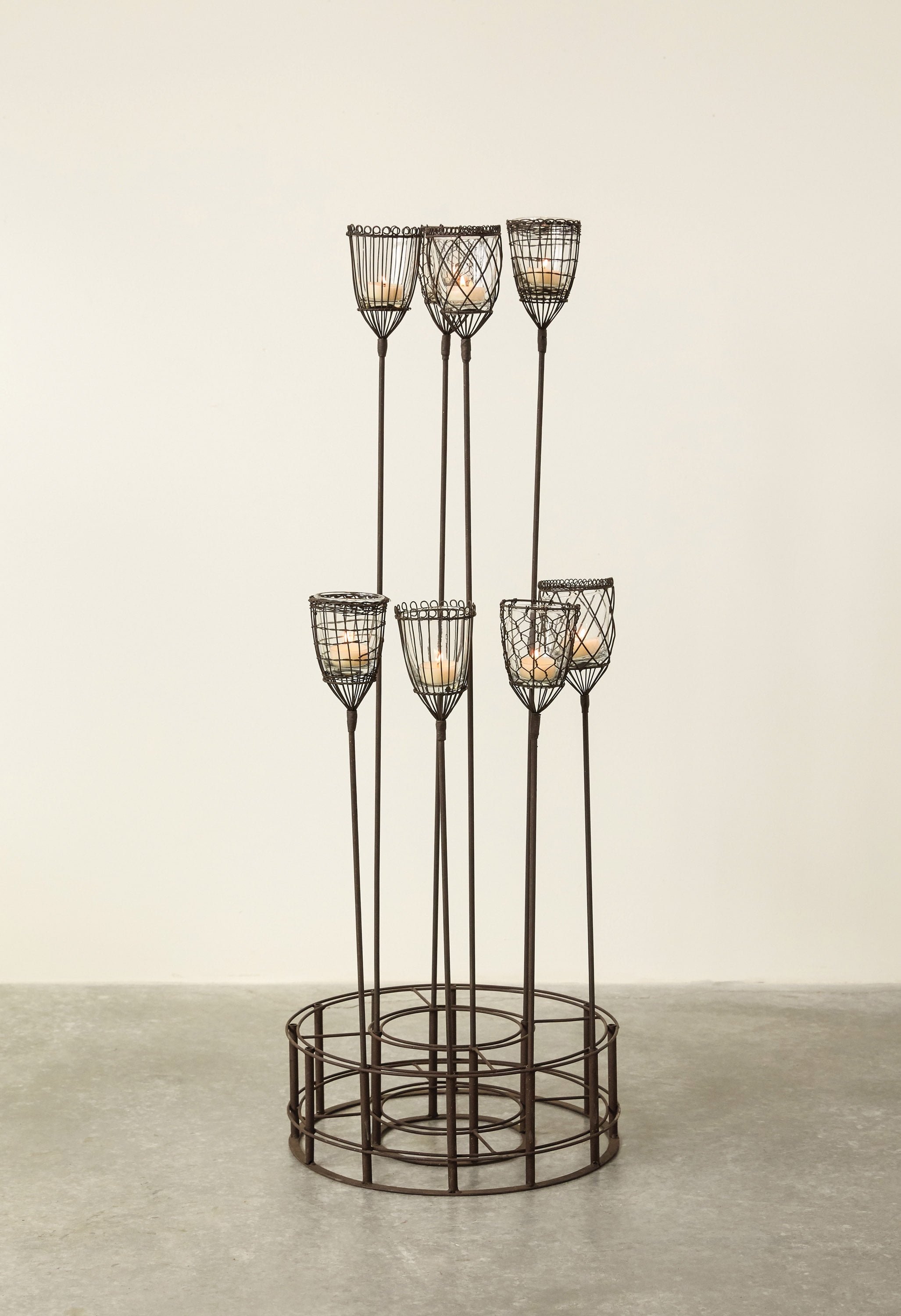 Creative CoOp Glass Votive Holders in Wire Plant/Yard Stakes (Set of 4