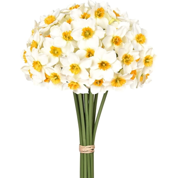 5.7'' Artificial Flowers White Artificial Daffodils Flowers Faux Daffodils Plants Silk Daffodils Flowers with Stems Flower Arrangement for Party Wedding Office Store Home Decor