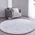 thumbnail image 2 of Grey Round Rug 4 Feet Super Soft Fluffy Shag Circle Area Rugs for Kid's Bedroom, Fuzzy Plush Shaggy Circular Rug for Teen's Room, Cute Non-Slip Home Decor Navy Blue Carpet for Nursery Room, 2 of 7