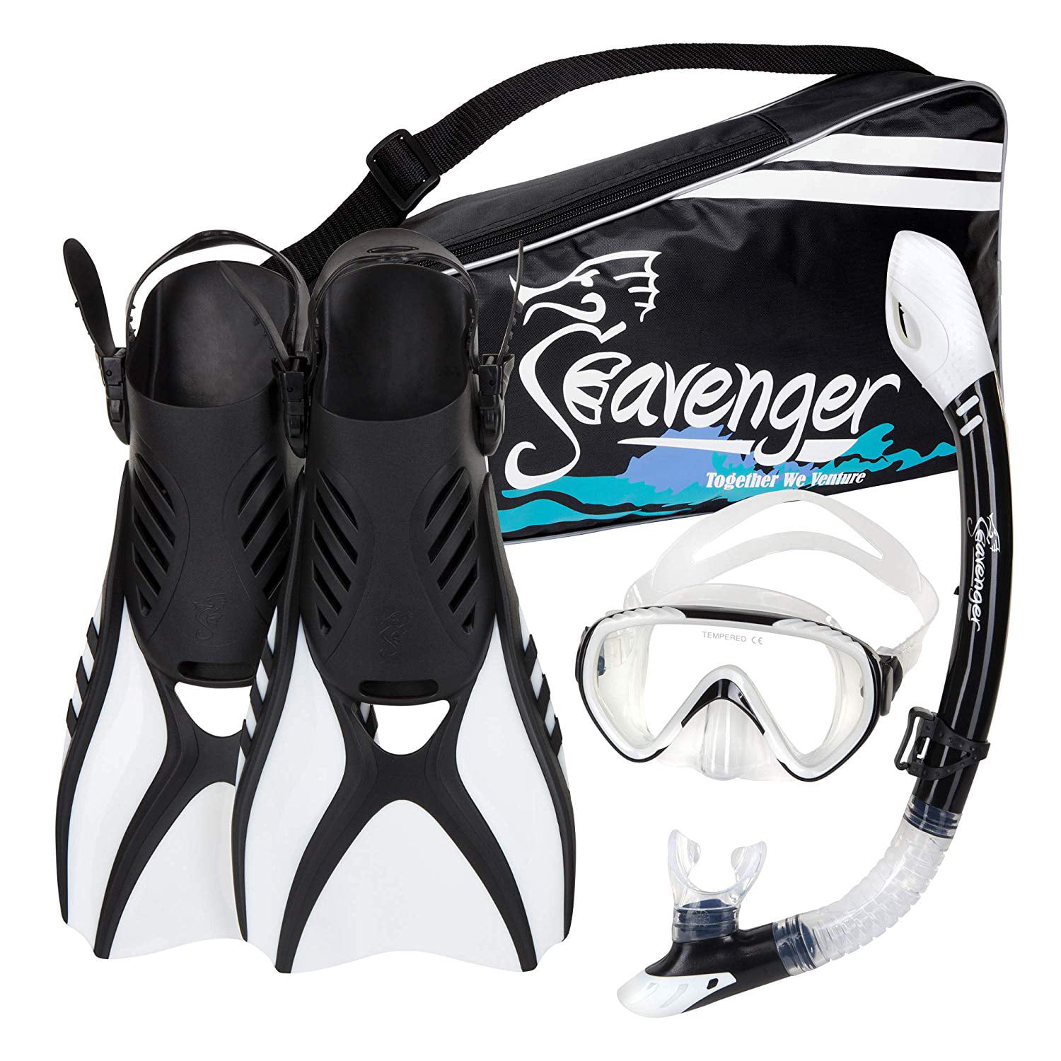 Diving Mask Fin Flippers Set Snorkel Silicone Gear Trek Top Seavenger Snorkeling 