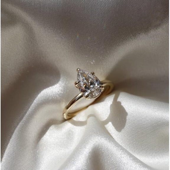 Diiro 2 Ct Pear Cut Solitaire Engagement Ring for Women, 10K Vermeil Yellow Gold Ring, Moissanite Diamond Ring, Classic Promise Wedding Ring
