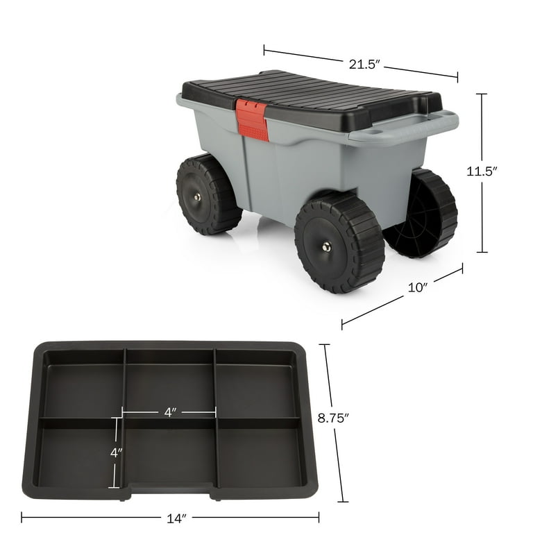Pure Garden Rolling Garden Cart with Seat, Gray photo 6