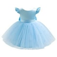 thumbnail image 2 of IDOPIP Infant Baby Girls Wedding Flower Girl Dress Satin Pearls Tulle Tutu Dress Bowknot V Back Pageant Party Princess Birthday Formal Dresses 12-18 Months Blue, 2 of 6