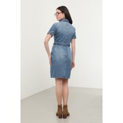 Blue White ® Women's Denim Dress Short sleeve Button Down Belted Collared Neck outfit