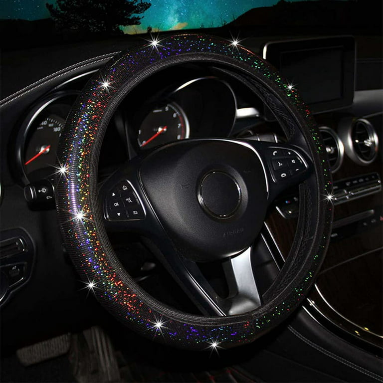 Xelparuc Cute Soft Colorful Bling Steering Wheel Cover for Women Girls,  Universal 15 Inch, Fit Suvs, Vans, sedans, Cars, Trucks - Pink 