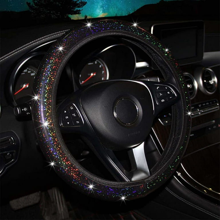 Xelparuc Cute Soft Colorful Bling Steering Wheel Cover for Women