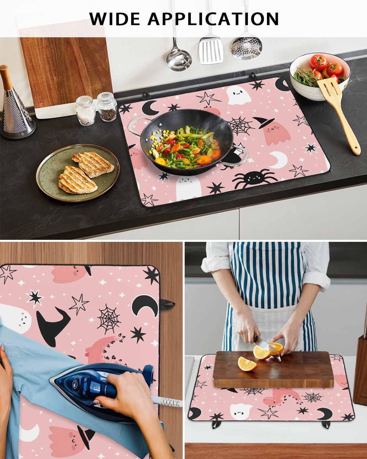 Large Induction Cooktop Protector Mat Halloween Stove Top Covers for Electric Stove, Cute Cartoon Ghosts Black Bat Moon Star Pink Decorative Stove Burner Cover Mats, Glass Top Stove Cover
