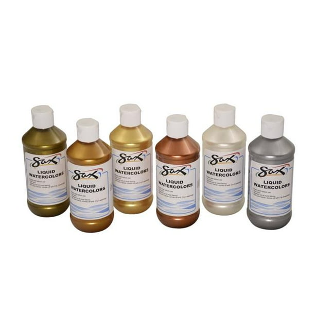 SAX 1567857 8 oz Washable Liquid Watercolor Paint, Assorted Metallics