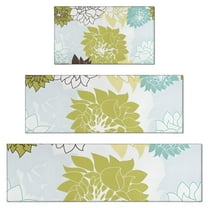 Green and Blue Pioneer Flower Pattern Kitchen Rugs Sets Of 3,Kitchen Runner Rugs Non Skid Washable,Decorative Kitchen Floor Mats for Kitchen,Sink,Laundry,17"x30"  17"x47"   17"x59"