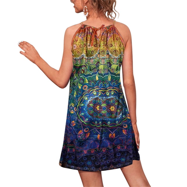 Vestido informal Qarigey bohemio sin mangas estampado color verde 4XL