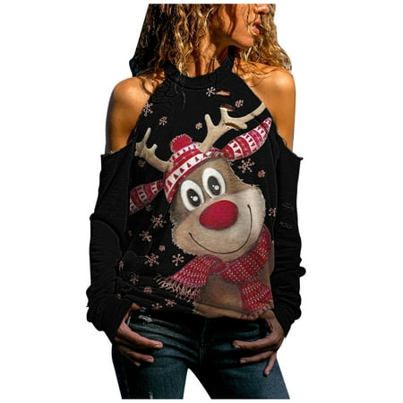 

Pianpianzi Women Oversize Shirt Cotton Scrub Top Women Woman Workout Shirt Pack Women Casual Off Shoulder Merry Christmas Print Hollow Out Long Sleeve Blouse Shirt Top
