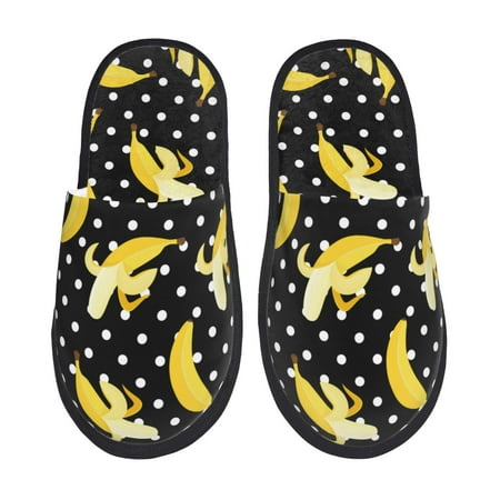 

Rateoe Banana Pattern Fuzzy Slippers Fuzzy Soft House Slippers Plush Furry Warm Cozy Open Toe Fluffy Home Shoes-Medium