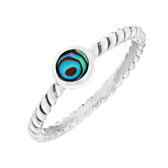 81stgeneration Women's 925 Sterling Silver Twist Band Adorned Round Abalone Shell Stackable Ring