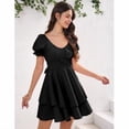 thumbnail image 4 of Yesfashion Women's Summer Lantern Sleeve A-Line Mini Dresses Double-Layer Sleeves V-Neck Dress, 4 of 8