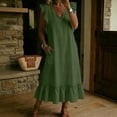 thumbnail image 5 of ClodeEU Women's V Neck Ruffle Cap Sleeve Tiered Midi Dress,Casual Flowy A-Line Swing Sundress Army Green,Women's Plus L, 5 of 8
