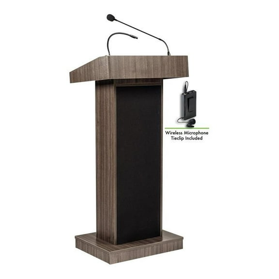 Oklahoma Sound Orator Series Lectern with Wireless Tie Clip in Ribbonwood Brown