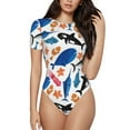 thumbnail image 2 of Goofa Cute Sea Animals Printed Women Rash Guard Short Sleeve,Tummy control Swimsuit Surfing Swimsuit Bathing Suit One Piece Swimsuit UPF 50-Large, 2 of 9