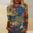 thumbnail image 2 of CYMMPU Floral Printed Crew Neck Blouses for Women Dressy Casual Loose Fit Spring Tops 3/4 Sleeve Fall Trendy Shirts Tunic Tops Lightweight Basic Tees Multicolor XXXXL, 2 of 5