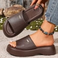 thumbnail image 4 of Rokment Women's Platform Chunky Backless Sandals 2026 Trendy Leather Chunky Wedge Mid Heels Slip on Slides Comfortable Casual Walking Slippers for Indoor Outdoor Brown Size 7.5, 4 of 8