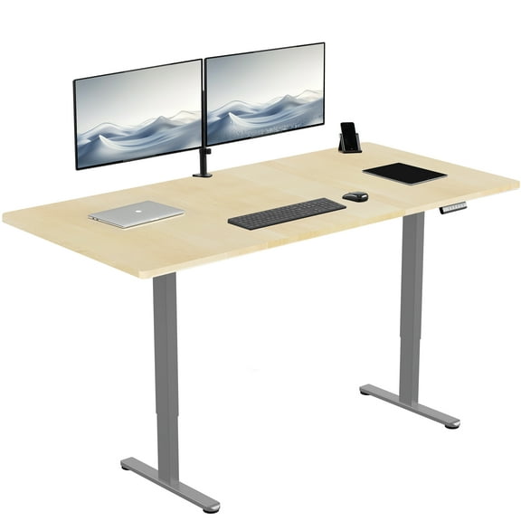 VIVO Electric Dual Motor 71” x 36” Standing Desk, Light Wood Top, Gray Frame