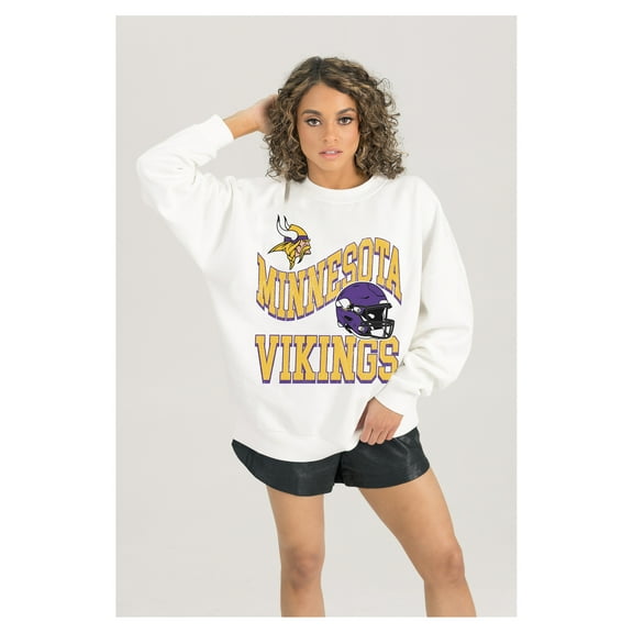 Women's Gameday Couture  White Minnesota Vikings Oversized Hard Earned Premium Fleece Pullover Sweatshirt