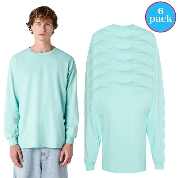 American Apparel Heavyweight Cotton Long Sleeve Tee for Men, Celadon Crewneck T-Shirt, 6-Pack, S