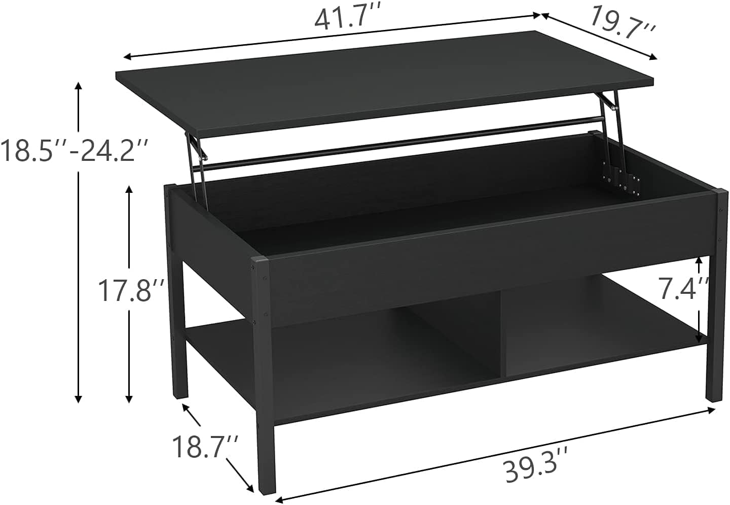 Kadyn Modern Rectangle Lift Top Coffee Table, Sofa Center Table with Lower Shelf, 41.7" Coffee Table for Living Room, Black