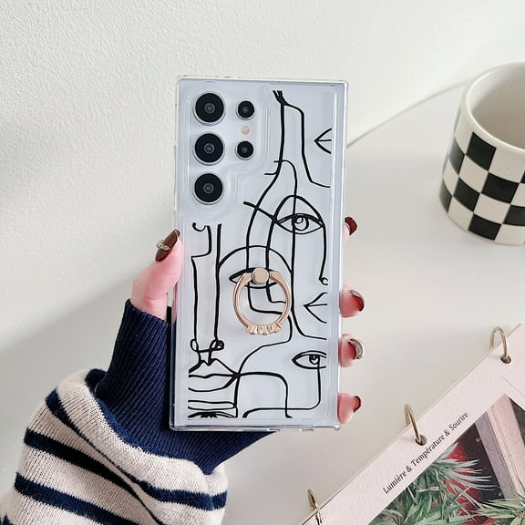 Stylish Phone Case for Samsung Galaxy A36 5G, Glitter Ring Holder Kickstand Shockproof Bumper Anti-Scratch Rugged Hybrid Slim Fit Cover for Samsung Galaxy A36 5G, Face