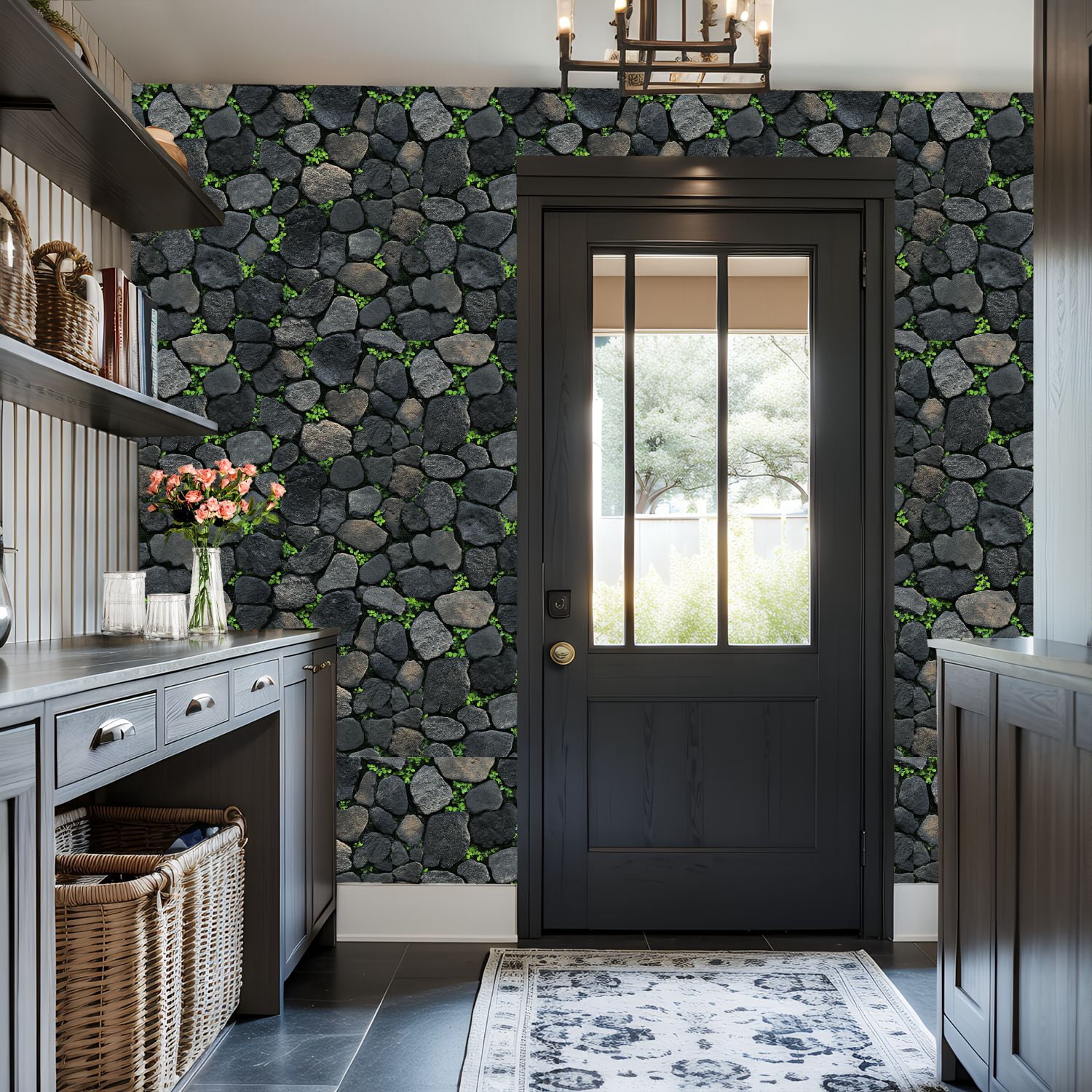 Peel and Stick Wallpaper Moss Clovers Growing Between Stones Vintage Wall Mural 17.7in x 9.8ft Self Adhesive Removable Wall Paper Renter Friendly Wallpaper for Bedroom Livingroom Office Studio