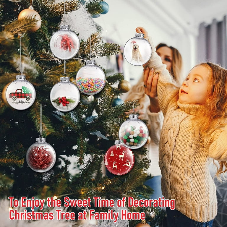 83 mm/3.27 inch Round Fillable Clear Plastic Ball Ornaments Clear Christmas Plastic  Ornaments with Rope and Removable Metal Cap Clear Hanging Ornaments for  Crafts Christmas Tree Decor (Silver, 6 Pcs) 