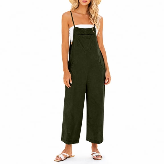 Women Casual Loose Wide Leg Jumpsuit Sleeveless Spaghetti Strap Romper with Pockets
