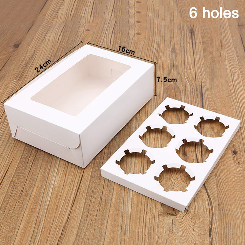 HRSR 10PCS 2/4/6 Holes Kraft Paper Cupcake Packing Box Muffin Wedding