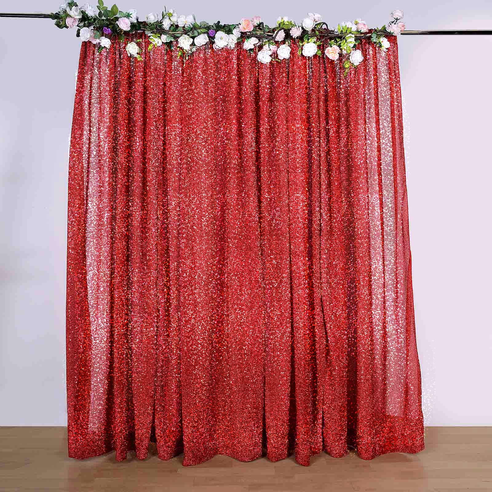 Efavormart 20FT x 10FT Red Metallic Shiny Spandex Glittering Backdrop