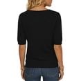 thumbnail image 4 of longantii Tops for Women Comfy Vneck Knit Tops Short Sleeve Baggy T-Shirts Solid Color Lounge Clothing Summer 2026 Black 2XL, 4 of 5