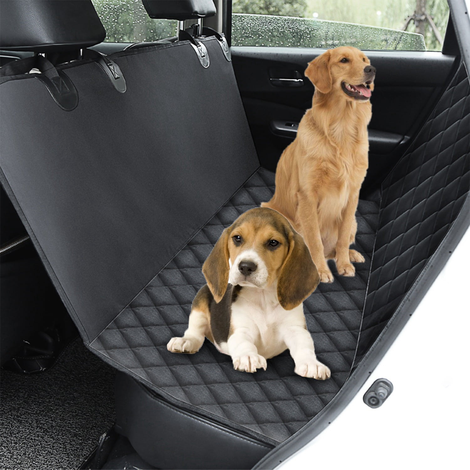 zootop Dog Car Seats Black with Bone & Paw Prints Portable Oxford Breathable Dog Car Seat Waterproof & Foldable Puppy Car Seat with Seat Belt & Strong Padded Sides for Small Medium Pets