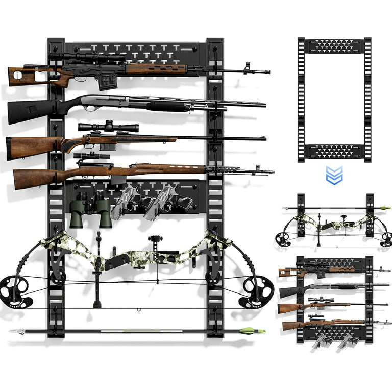 ZXMT Gun Rack Wall Mount,Heavy Duty Steel Gun Rack for Wall,Adjustable Width for Storage Rifles,Shotguns,Handguns,Compound Bow and Other gea - Walmart.com ZXMT Gun Rack Wall Mount,Heavy Duty Steel Gun Rack for Wall,Adjustable Width for Storage Rifles,Shotguns,Handguns,Compound Bow and Other gea - Walmart.com