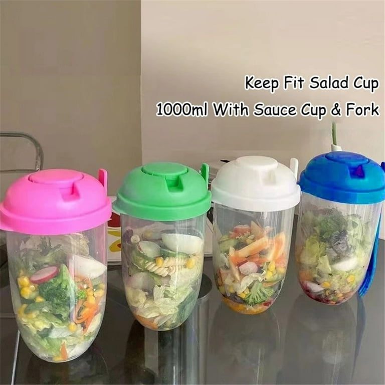 1pc Creative Plastic Salad Cup With Fork, Sauce Container, And