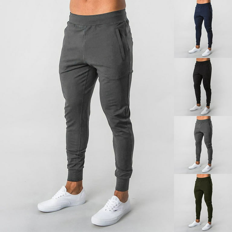 Men Skinny Sweatpants Fit Sports Trousers Bottoms Slim Gym Workout