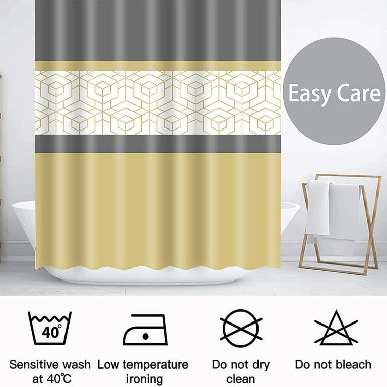 Yellow Grey Geometric Shower Curtain Modern Farmhouse Shower Curtain Set,  Waterproof Fabric Compartment Bath Curtain with 12 Hook Loops Extra Long  Size 72x72 