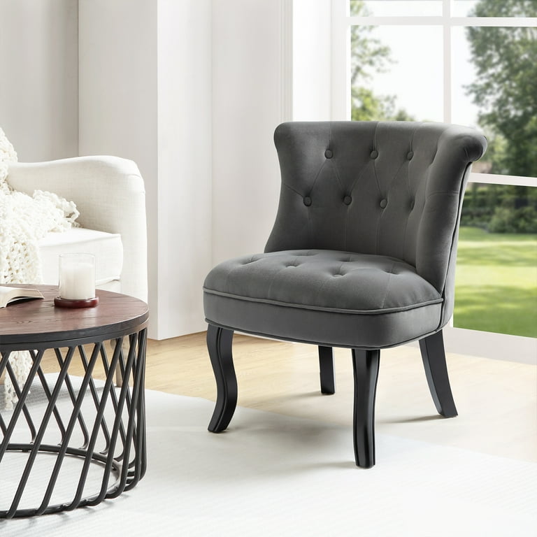 Grey tufted velvet chair deals