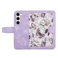 thumbnail image 4 of Allytech Galaxy S23 Wallet Case Cover, S23 Case, Slower Pattern PU Leather Shoulder Strap Hand Wrist Flip Cover for Girls Women Stand Protective Wallet Case for Samsung Galaxy S23 - Purple, 4 of 14