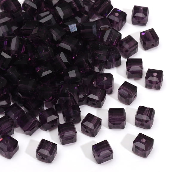 Zhuge 100pcs 6mm Crystal Glass Cube Beads, Square Shape Drilled Spacer Beads for DIY Jewelry, Necklaces, Bracelets, Earrings, Wind Chimes Ornaments, Dark Purple