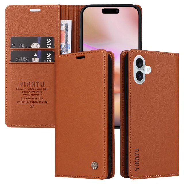 Funda para iPhone 16 Plus Estuche de Cuero PU Tipo Cartera con Ranuras para Tarjetas y Cierre Magnético
