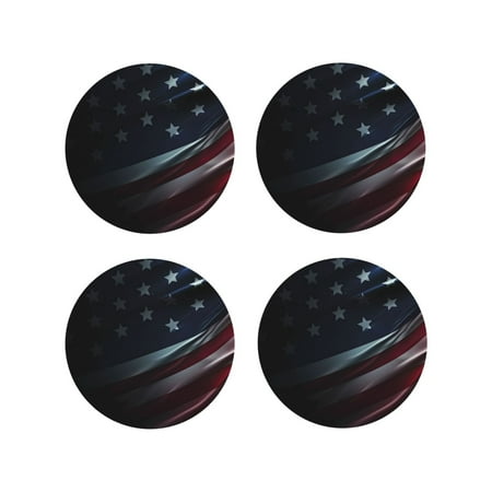 

Vsdgher American Flag Waving Print Leather Coasters for Drinks Durable Drink Coasters 4 Set for Tabletop Protection Luxurious Home Décor and Housewarming Gift-Round Shape