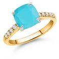 thumbnail image 2 of Gem Stone King 10K Yellow Gold Green Turquoise and White Lab Grown Diamond Engagement Ring for Women (2.20 Cttw, Cushion 8MM, Gemstone Birthstone, Size 8), 2 of 4