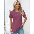 thumbnail image 2 of Coferset Casual Crew Neck Short Sleeve Pleated Shirts Blouses Womens Summer Tops Women Pleated Tunic Loose T-Shirts, 2 of 5