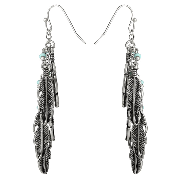 Jessica Simpson Women's Feather and Faux Turquoise Dangle Earrings