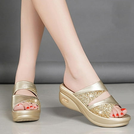 

Wirdiell Women s Fashion Summer Solid Peep Toe Casual Wedge Platform Shoes Ladies Sandals