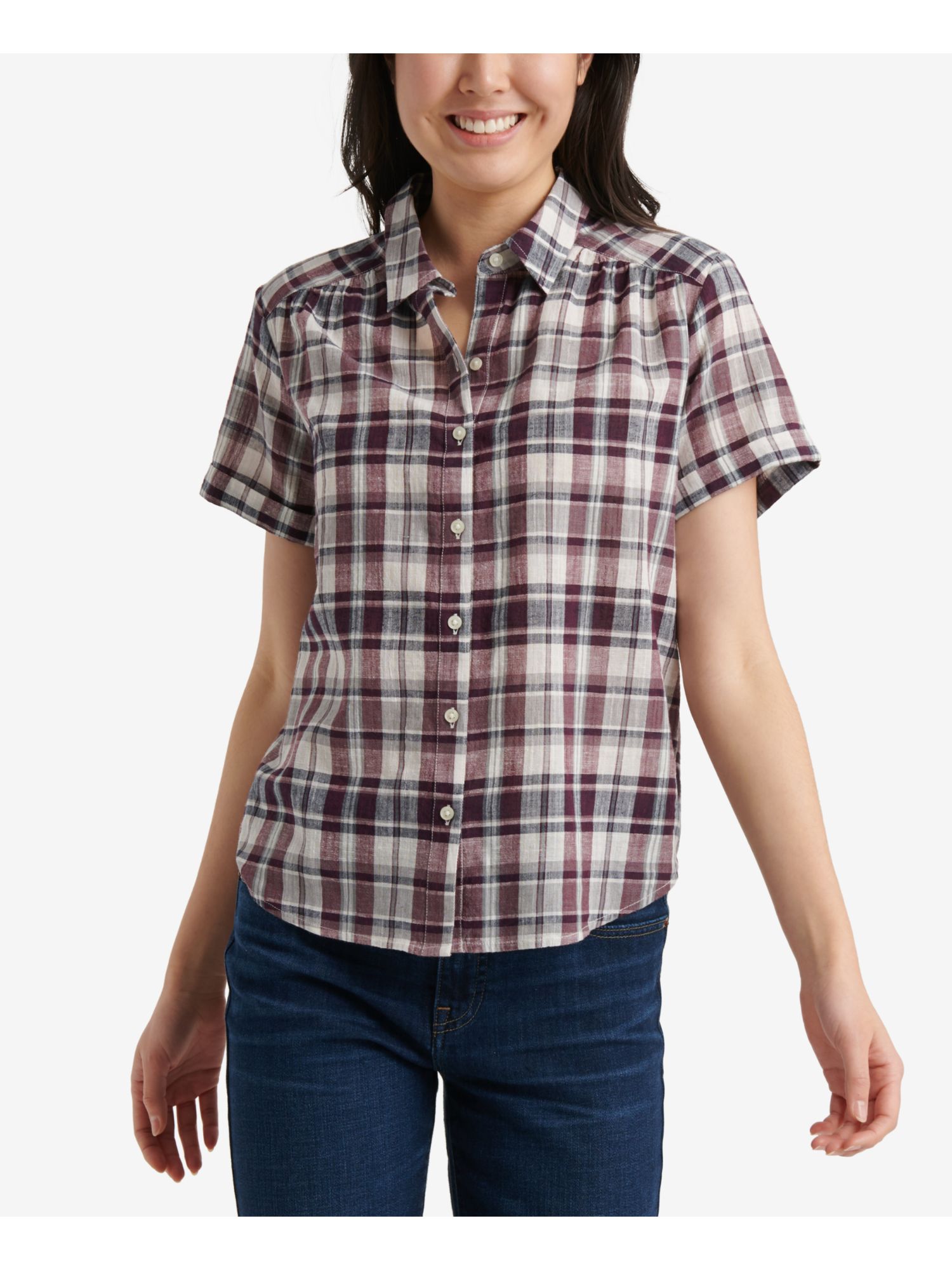 Lucky Brand Womens Plaid Short Sleeve 