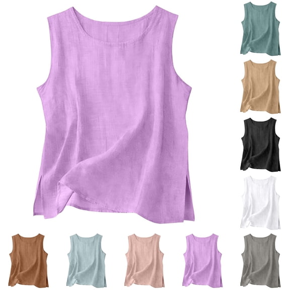 Shadoumai Women Cotton Linen Tank Tops Loose Fit Casual Sleeveless Summer Linen Shirts Lightweight Gauze Crewneck Camisole 2026